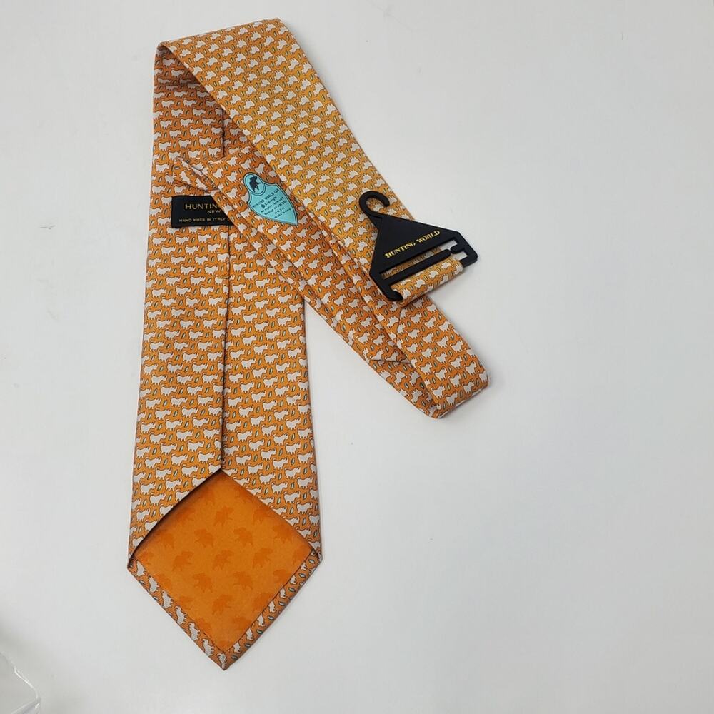 Hunting World Orange and tan Rhinoceros 100% Silk tie - Picture 7 of 9